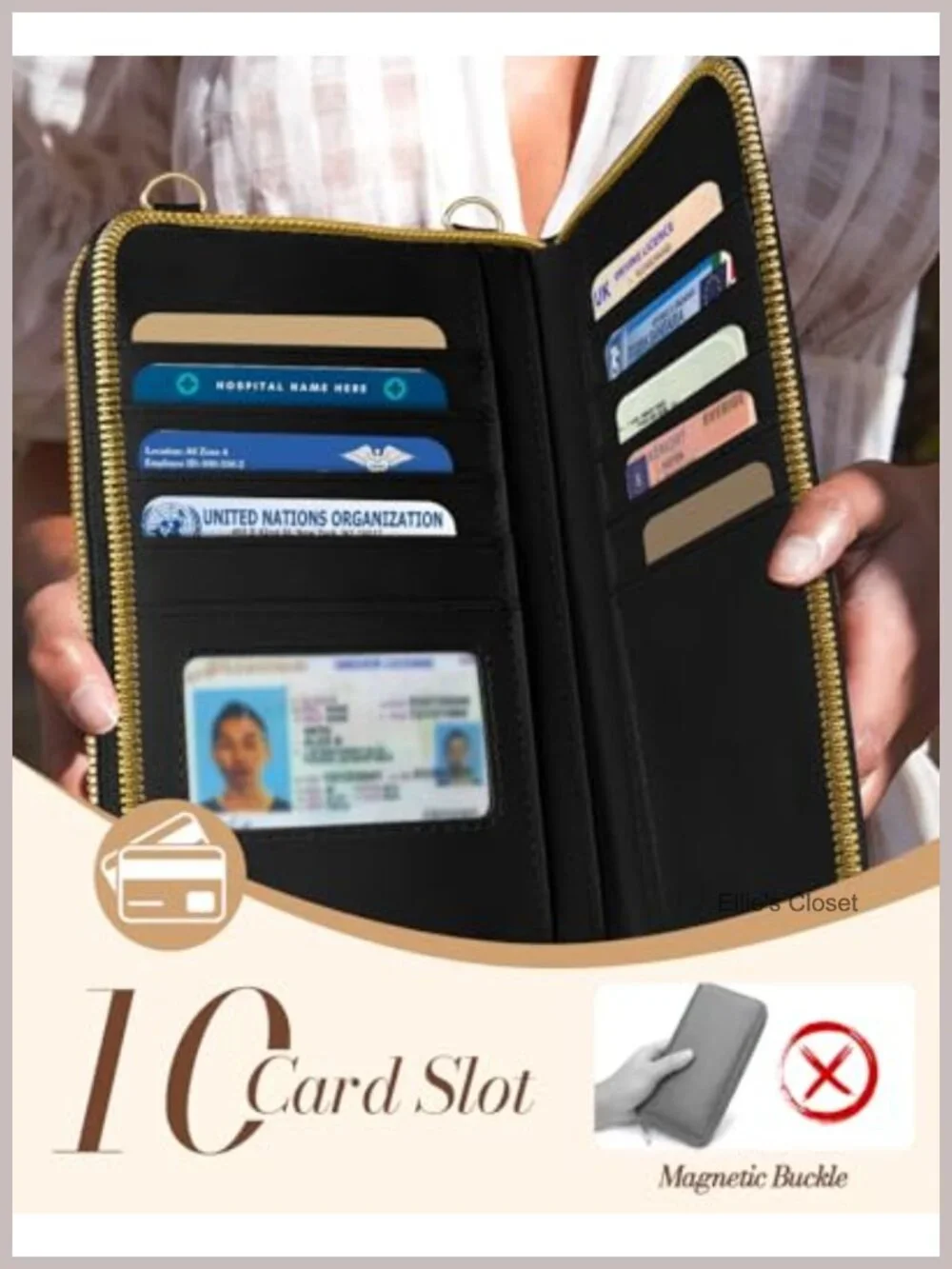 Vegan Leather Zipper Crossbody Cell Phone Purse with Card Slots, Adjustable